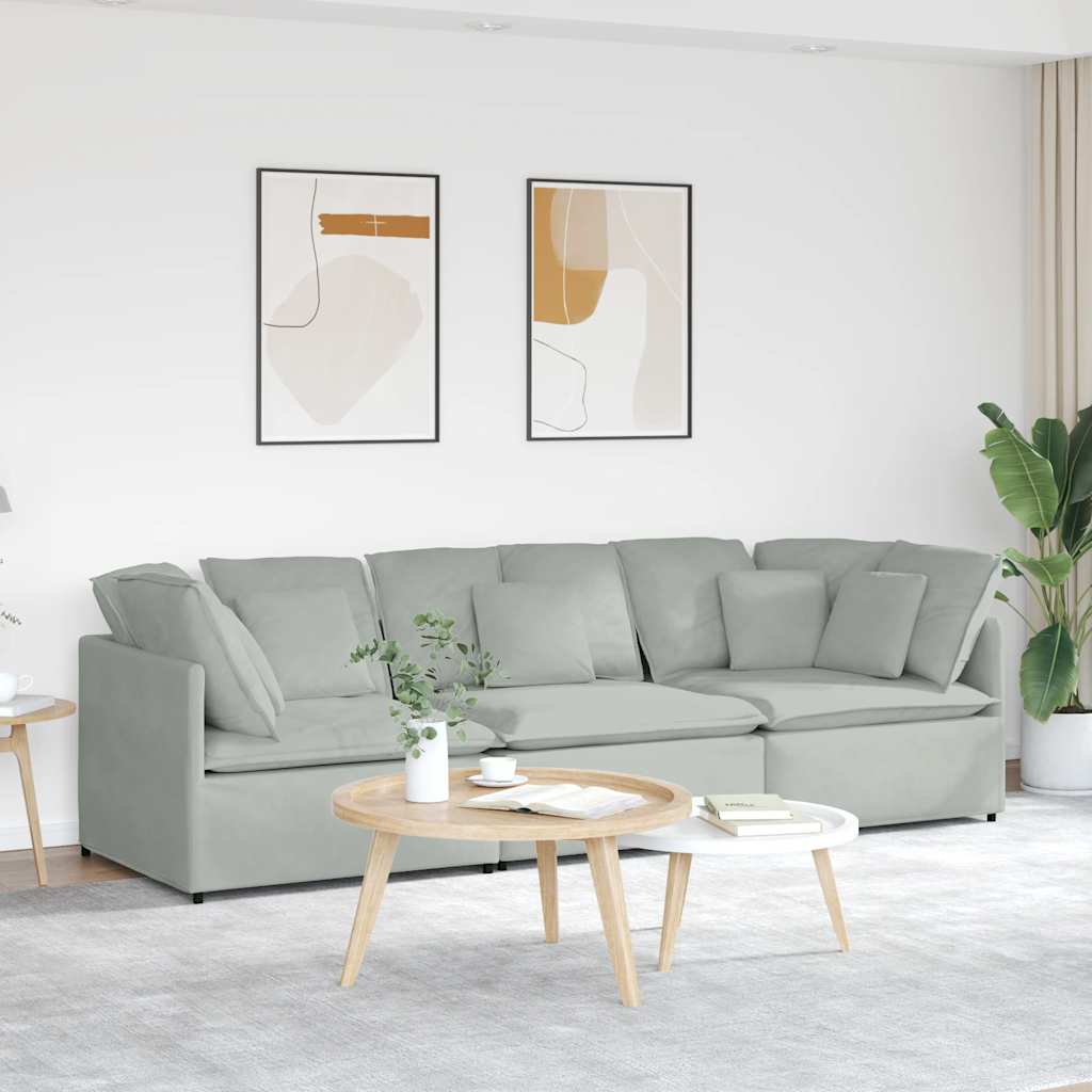 Divano Modulare con Cuscini in Velluto Grigio Chiaro | homemem39