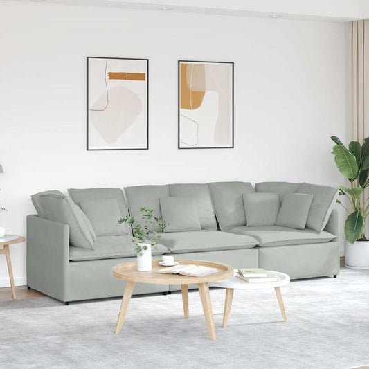 Divano Modulare con Cuscini in Velluto Grigio Chiaro | homemem39