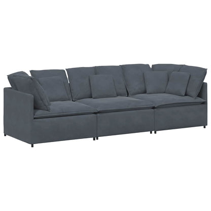 Divano Modulare con Cuscini in Velluto Grigio Scuro | homemem39