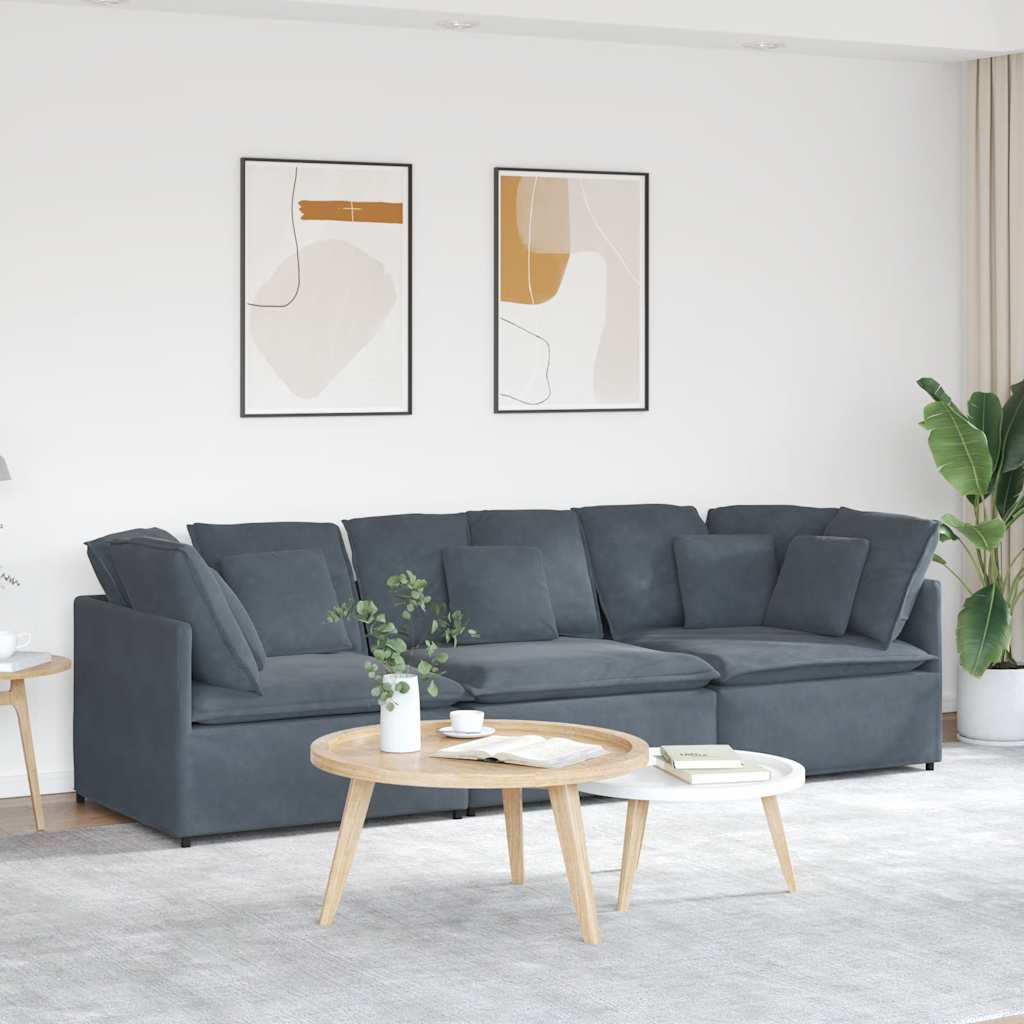 Divano Modulare con Cuscini in Velluto Grigio Scuro | homemem39