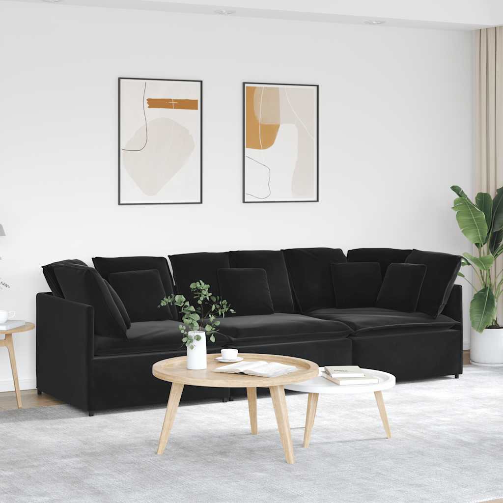 Divano Modulare con Cuscini in Velluto Nero | homemem39