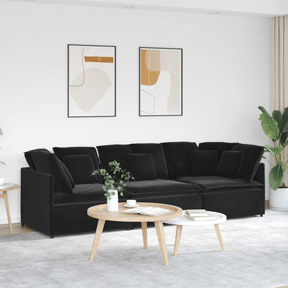 Divano Modulare con Cuscini in Velluto Nero | homemem39