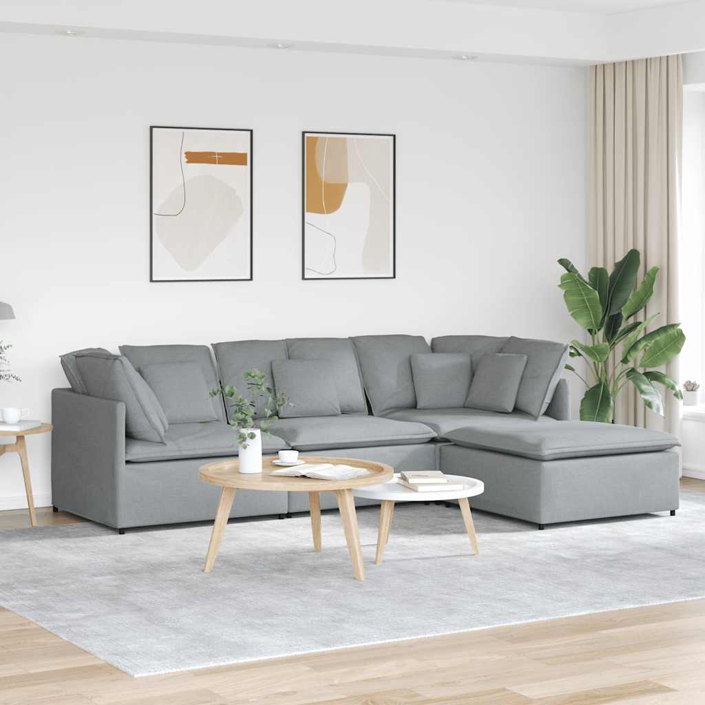 Divano Modulare con Poggiapiedi e Cuscini Tessuto Grigio Chiaro | homemem39