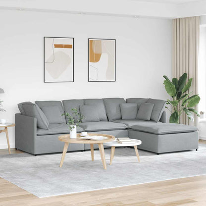 Divano Modulare con Poggiapiedi e Cuscini Tessuto Grigio Chiaro | homemem39