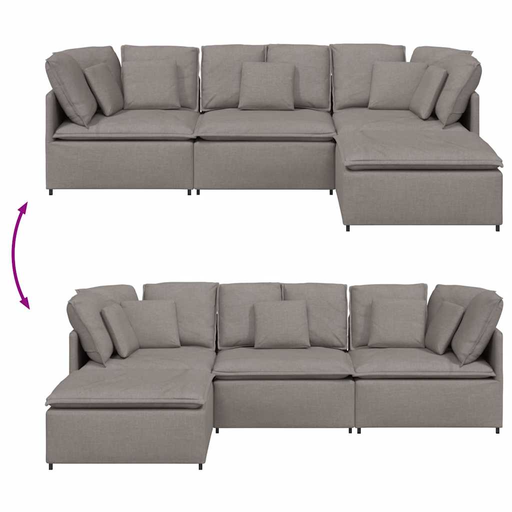 Divano Modulare con Poggiapiedi e Cuscini in Tessuto Tortora | homemem39