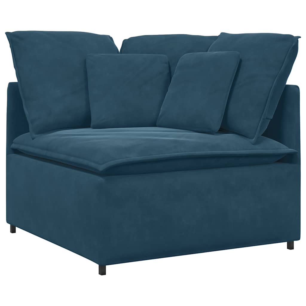 Divano Modulare con Poggiapiedi e Cuscini in Velluto Blu | homemem39