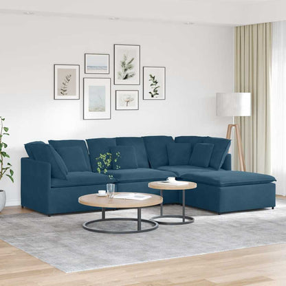 Divano Modulare con Poggiapiedi e Cuscini in Velluto Blu | homemem39