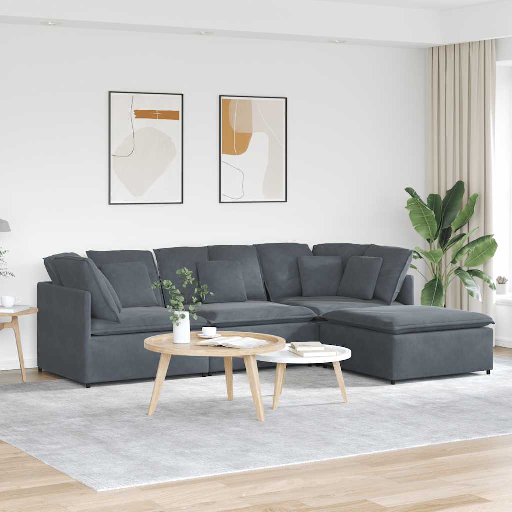 Divano Modulare con Poggiapiedi e Cuscini Velluto Grigio Scuro | homemem39