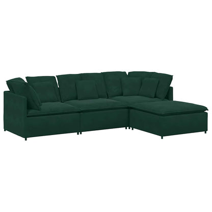 Divano Modulare con Poggiapiedi e Cuscini Velluto Verde Scuro | homemem39