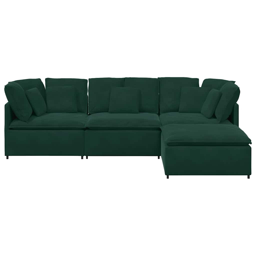 Divano Modulare con Poggiapiedi e Cuscini Velluto Verde Scuro | homemem39