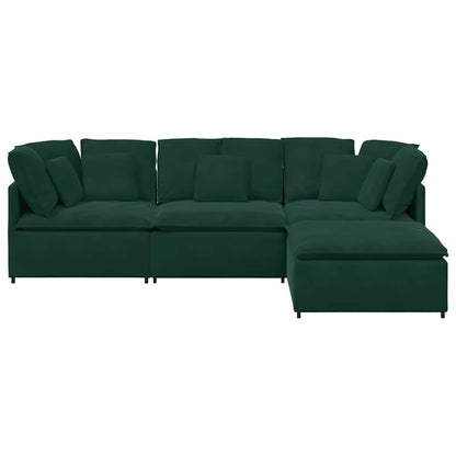 Divano Modulare con Poggiapiedi e Cuscini Velluto Verde Scuro | homemem39