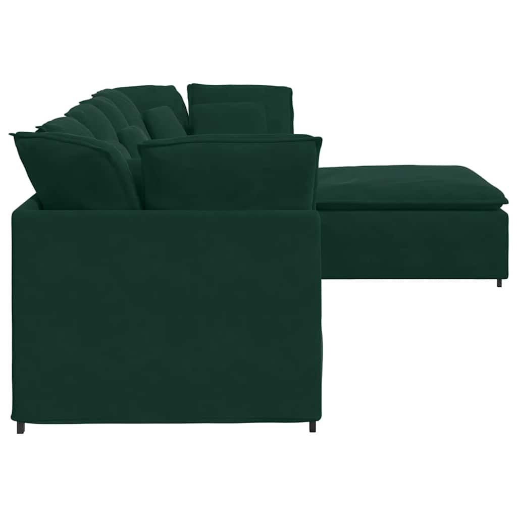 Divano Modulare con Poggiapiedi e Cuscini Velluto Verde Scuro | homemem39