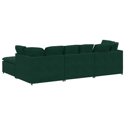 Divano Modulare con Poggiapiedi e Cuscini Velluto Verde Scuro | homemem39