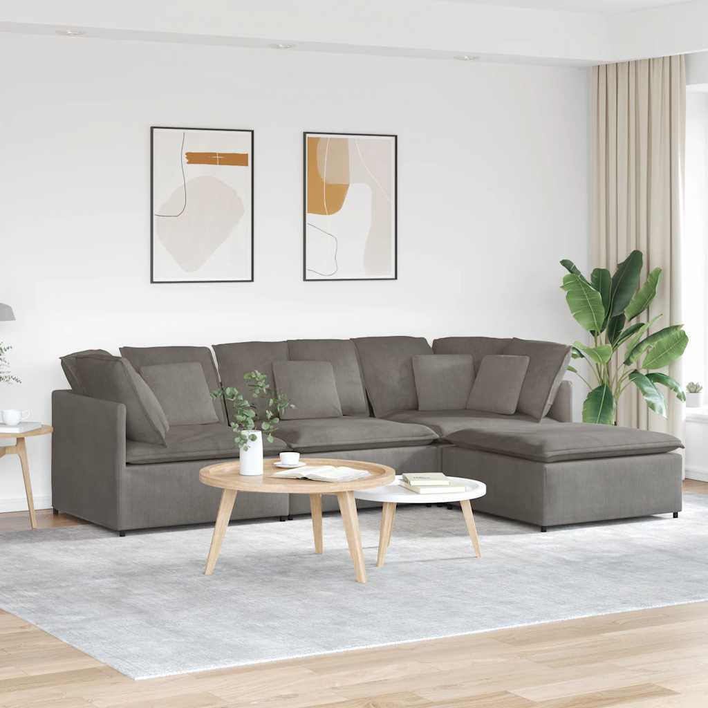 Divano Modulare con Poggiapiedi e Cuscini Grigio Chiaro | homemem39