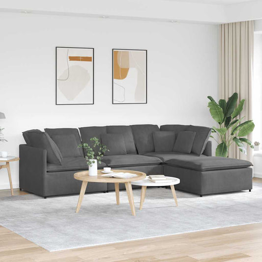 Divano Modulare con Poggiapiedi e Cuscini Grigio Scuro | homemem39