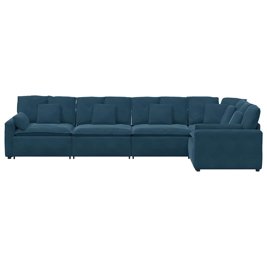 Divano Modulare con Cuscini in Velluto Blu | homemem39