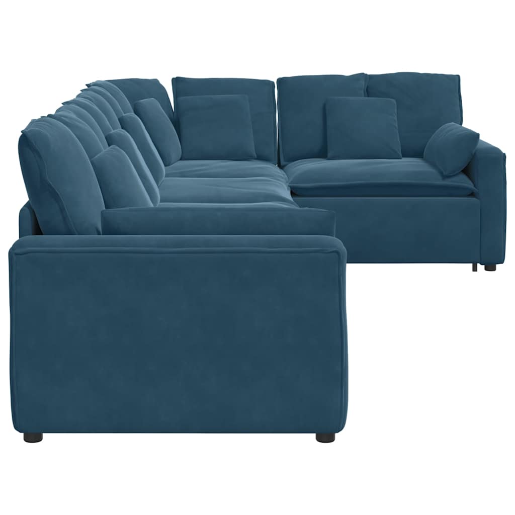 Divano Modulare con Cuscini in Velluto Blu | homemem39