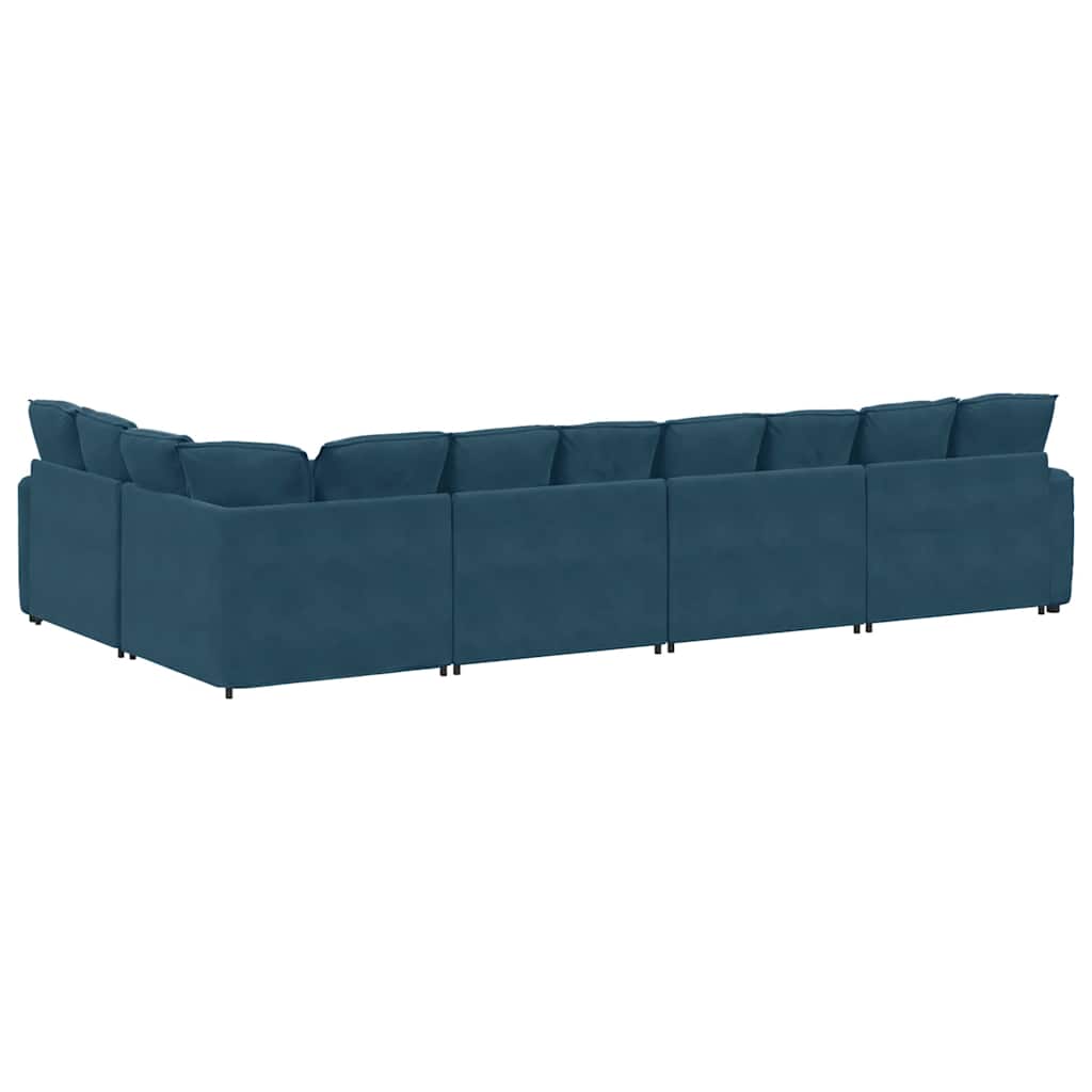 Divano Modulare con Cuscini in Velluto Blu | homemem39