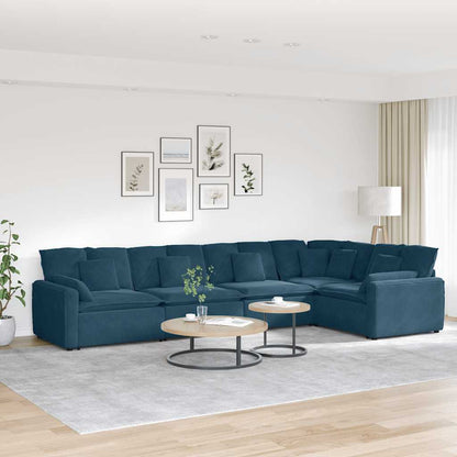 Divano Modulare con Cuscini in Velluto Blu | homemem39