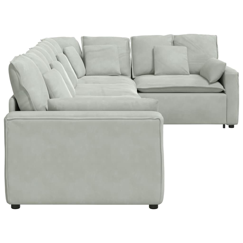 Divano Modulare con Cuscini in Velluto Grigio Chiaro | homemem39