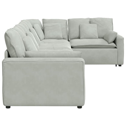 Divano Modulare con Cuscini in Velluto Grigio Chiaro | homemem39
