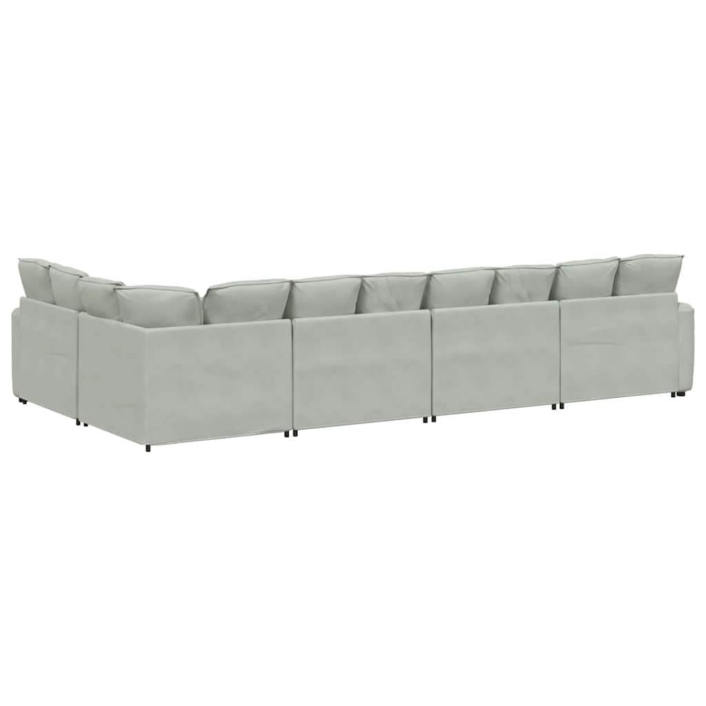 Divano Modulare con Cuscini in Velluto Grigio Chiaro | homemem39