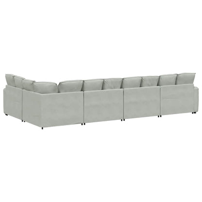 Divano Modulare con Cuscini in Velluto Grigio Chiaro | homemem39