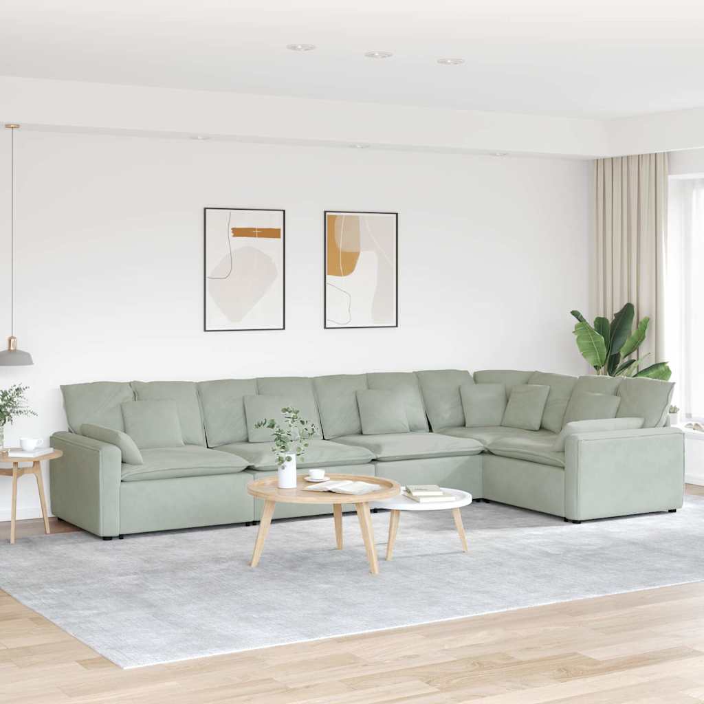 Divano Modulare con Cuscini in Velluto Grigio Chiaro | homemem39