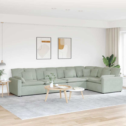 Divano Modulare con Cuscini in Velluto Grigio Chiaro | homemem39
