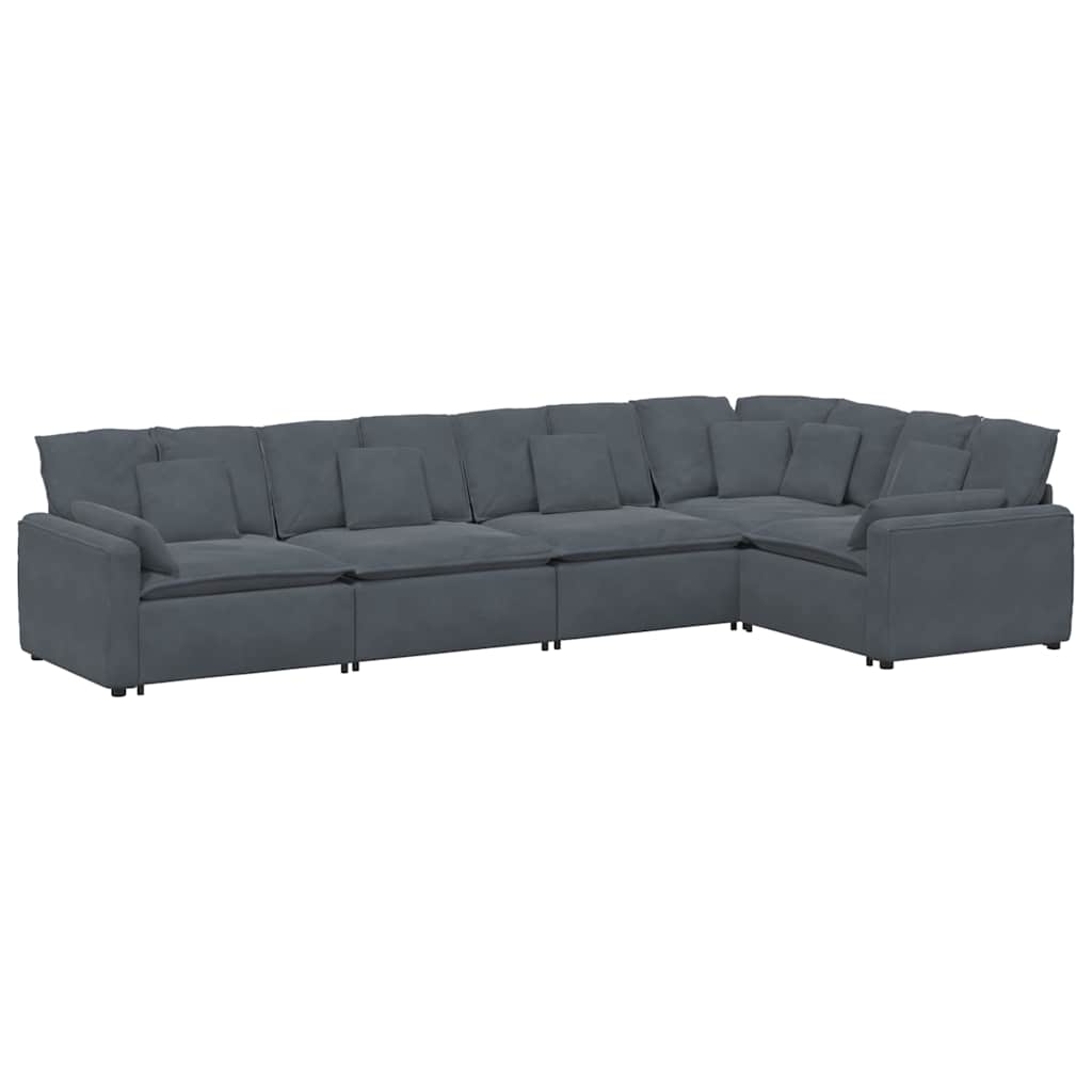 Divano Modulare con Cuscini in Velluto Grigio Scuro | homemem39
