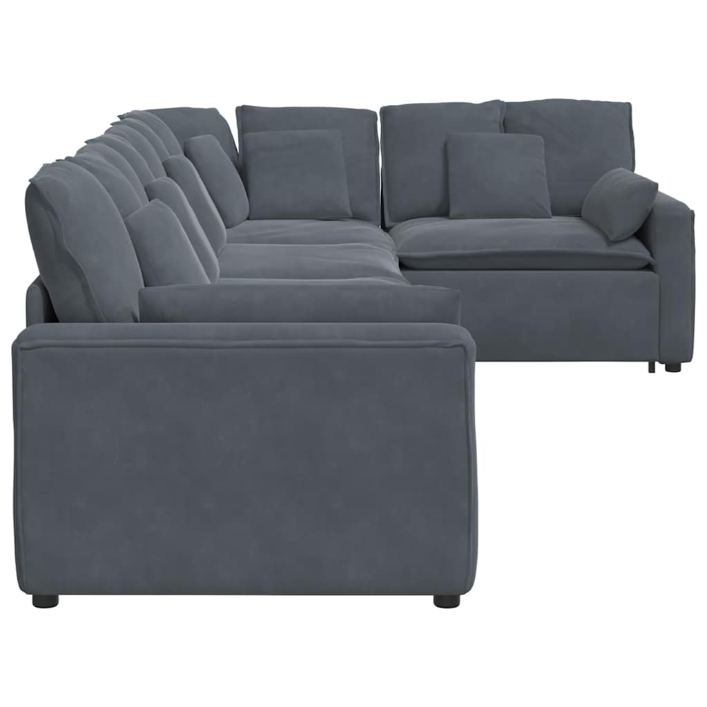 Divano Modulare con Cuscini in Velluto Grigio Scuro | homemem39