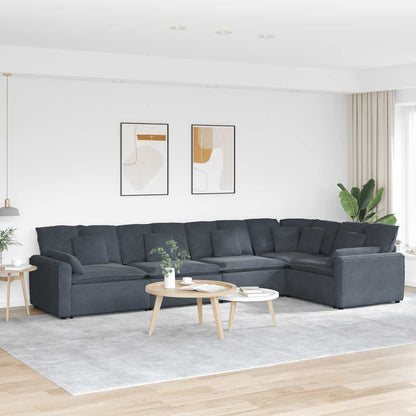 Divano Modulare con Cuscini in Velluto Grigio Scuro | homemem39