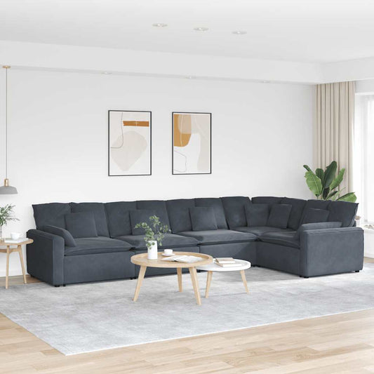 Divano Modulare con Cuscini in Velluto Grigio Scuro | homemem39