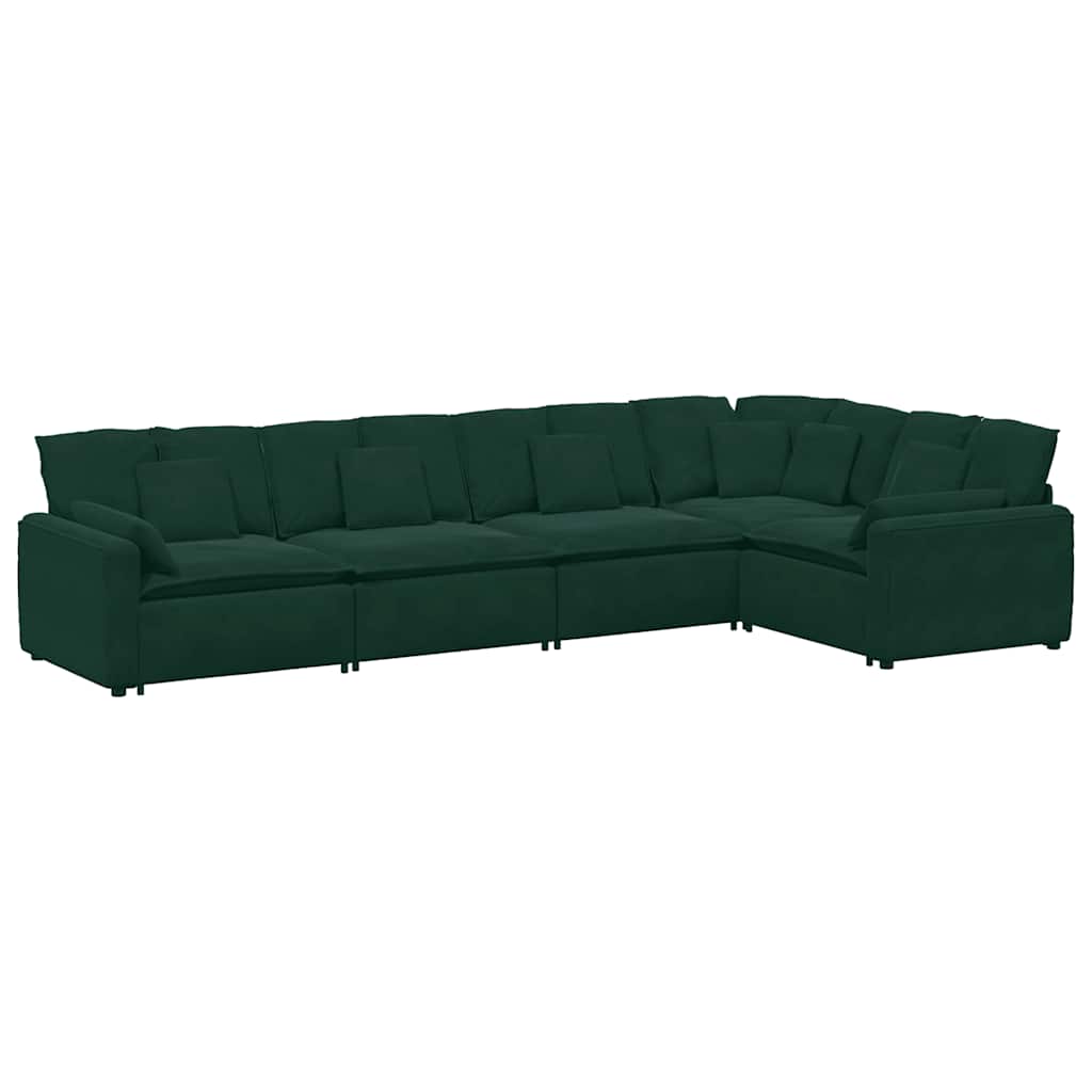 Divano Modulare con Cuscini in Velluto Verde Scuro | homemem39
