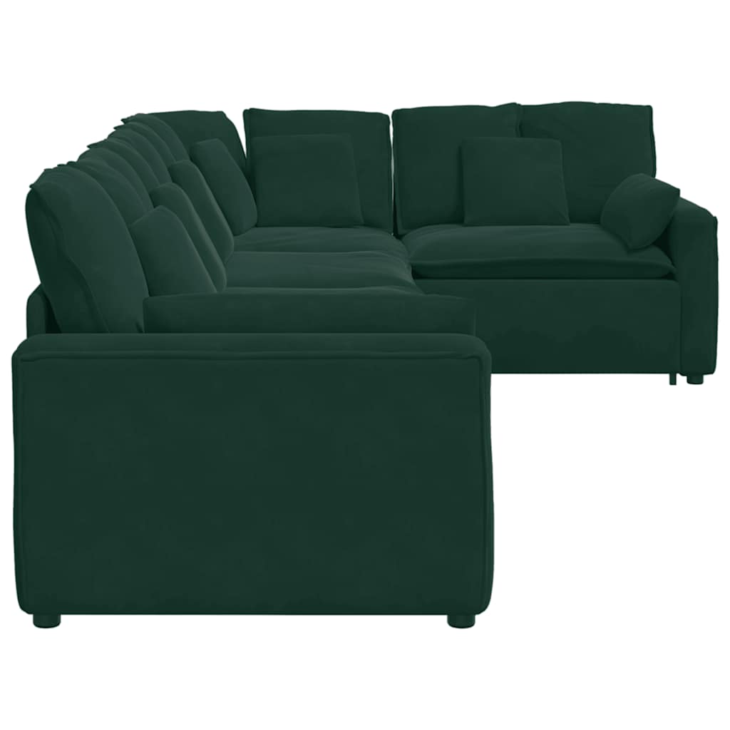 Divano Modulare con Cuscini in Velluto Verde Scuro | homemem39