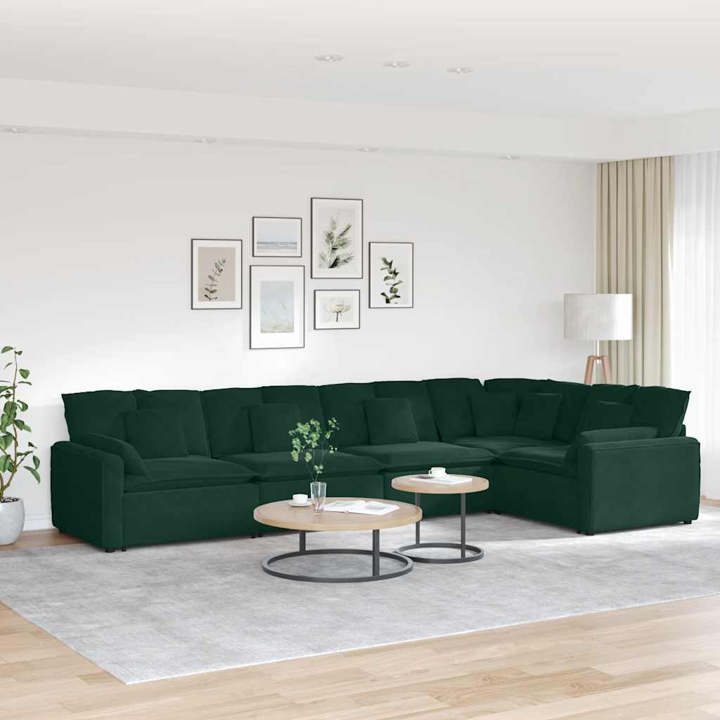 Divano Modulare con Cuscini in Velluto Verde Scuro | homemem39