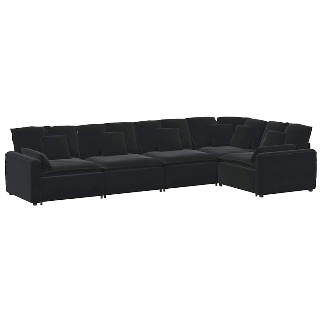 Divano Modulare con Cuscini in Velluto Nero | homemem39