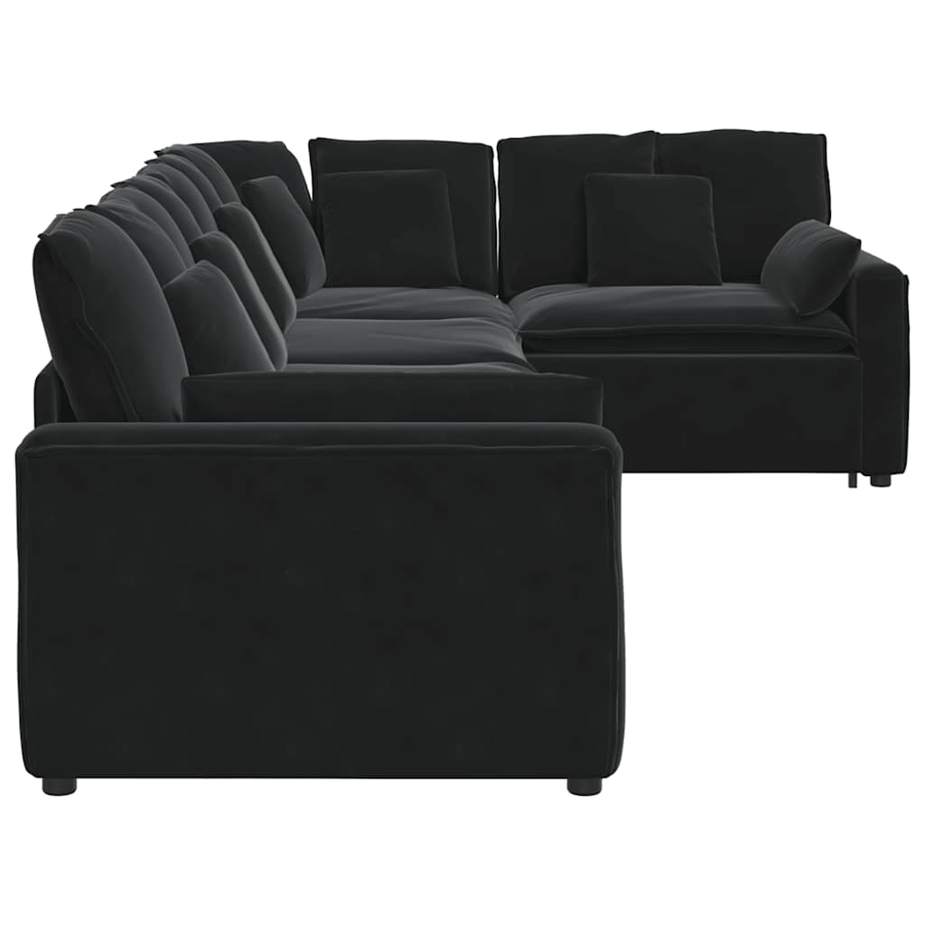 Divano Modulare con Cuscini in Velluto Nero | homemem39
