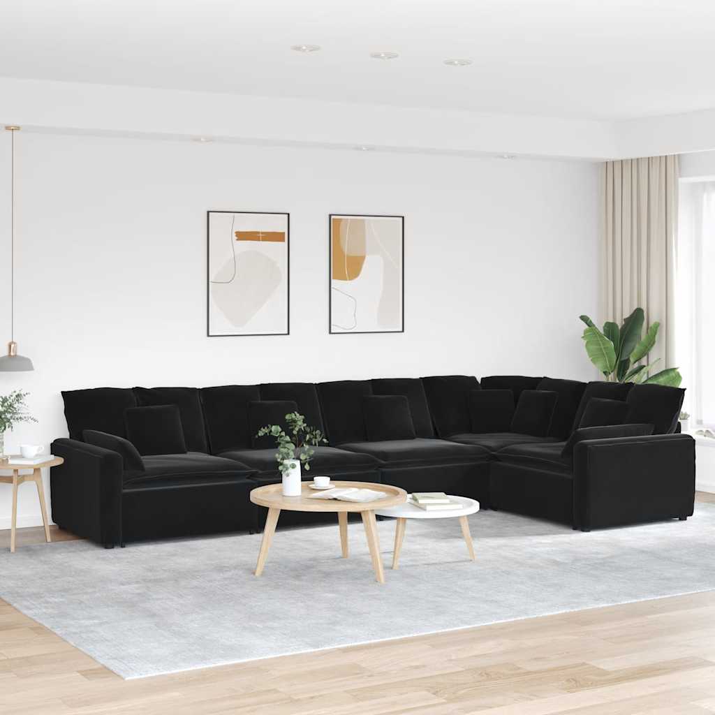 Divano Modulare con Cuscini in Velluto Nero | homemem39