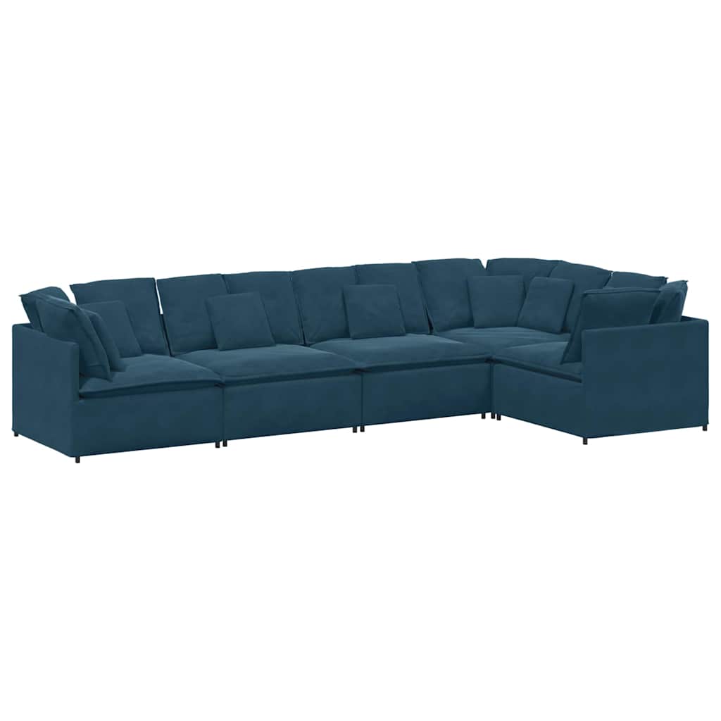 Divano Modulare con Cuscini in Velluto Blu | homemem39