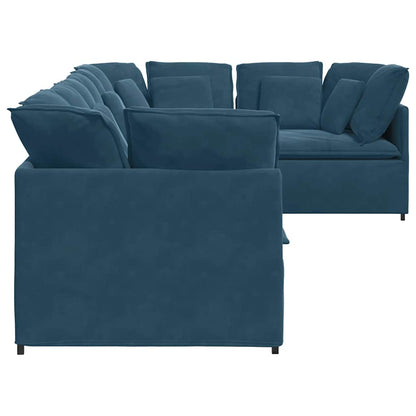 Divano Modulare con Cuscini in Velluto Blu | homemem39