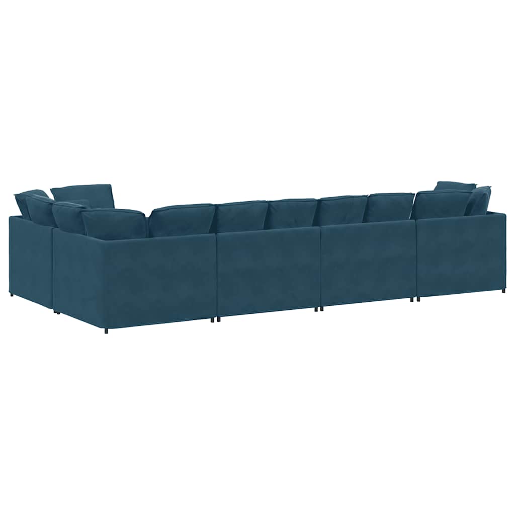 Divano Modulare con Cuscini in Velluto Blu | homemem39