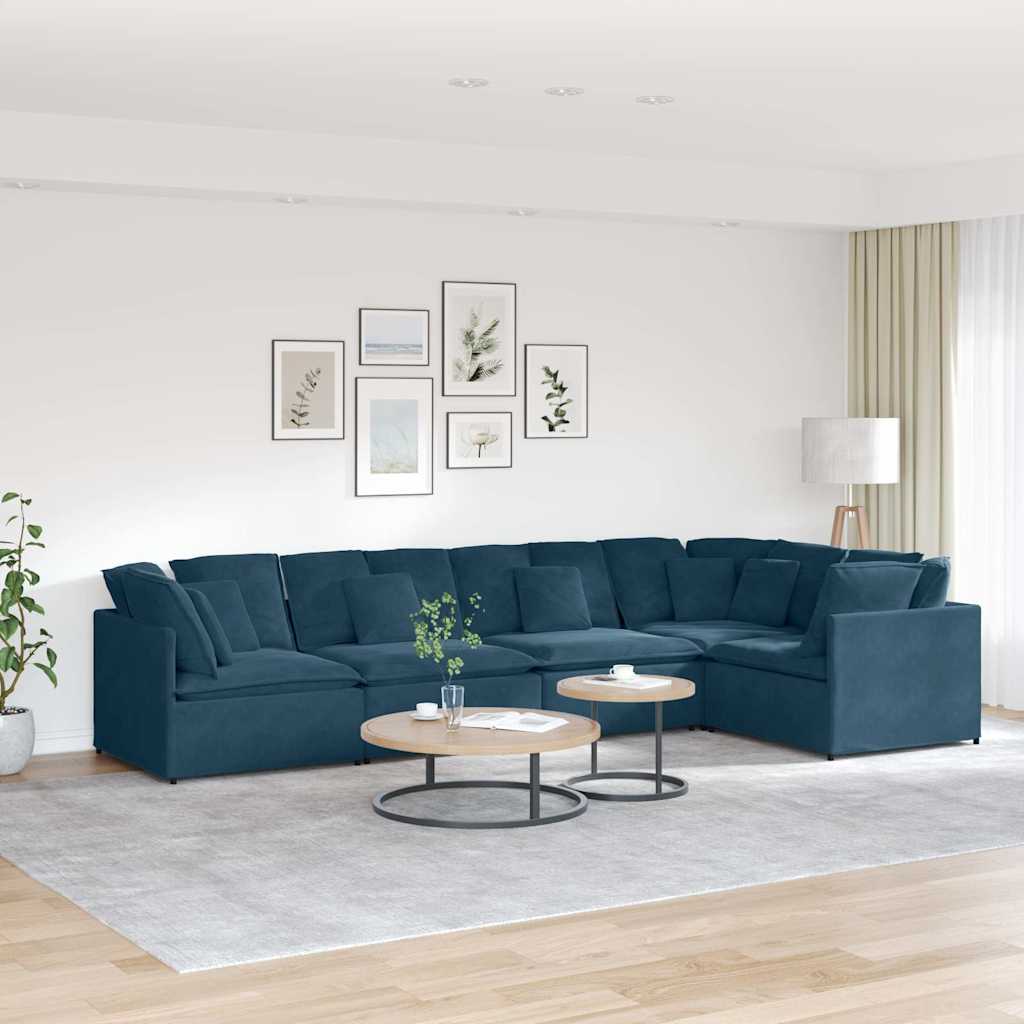 Divano Modulare con Cuscini in Velluto Blu | homemem39