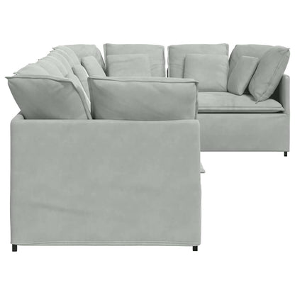Divano Modulare con Cuscini in Velluto Grigio Chiaro | homemem39