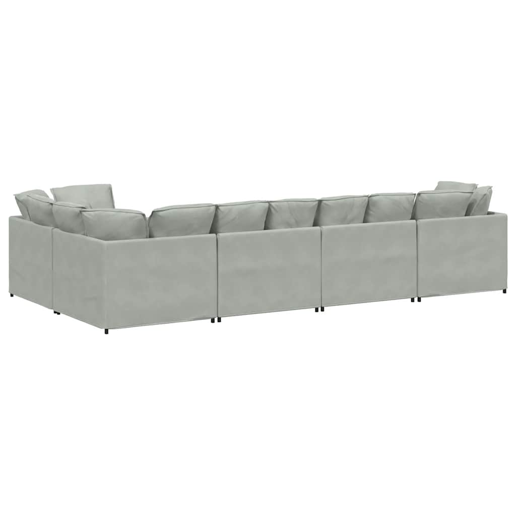 Divano Modulare con Cuscini in Velluto Grigio Chiaro | homemem39
