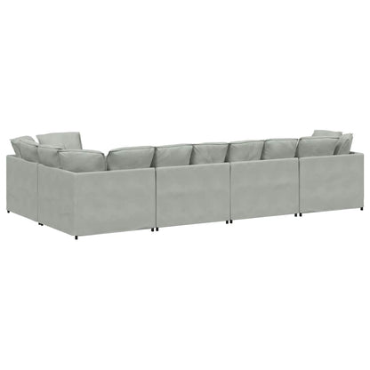 Divano Modulare con Cuscini in Velluto Grigio Chiaro | homemem39