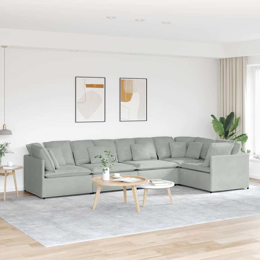 Divano Modulare con Cuscini in Velluto Grigio Chiaro | homemem39