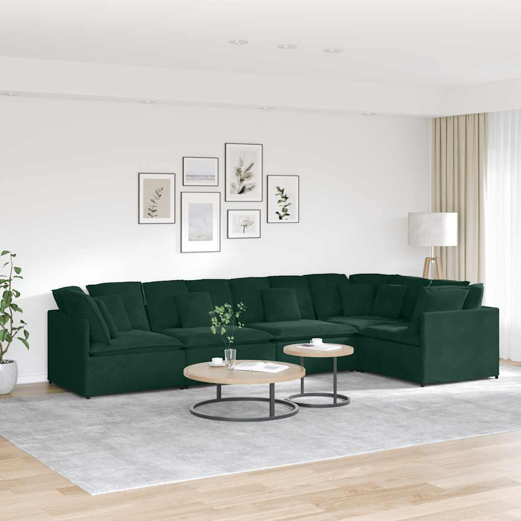 Divano Modulare con Cuscini in Velluto Verde Scuro | homemem39