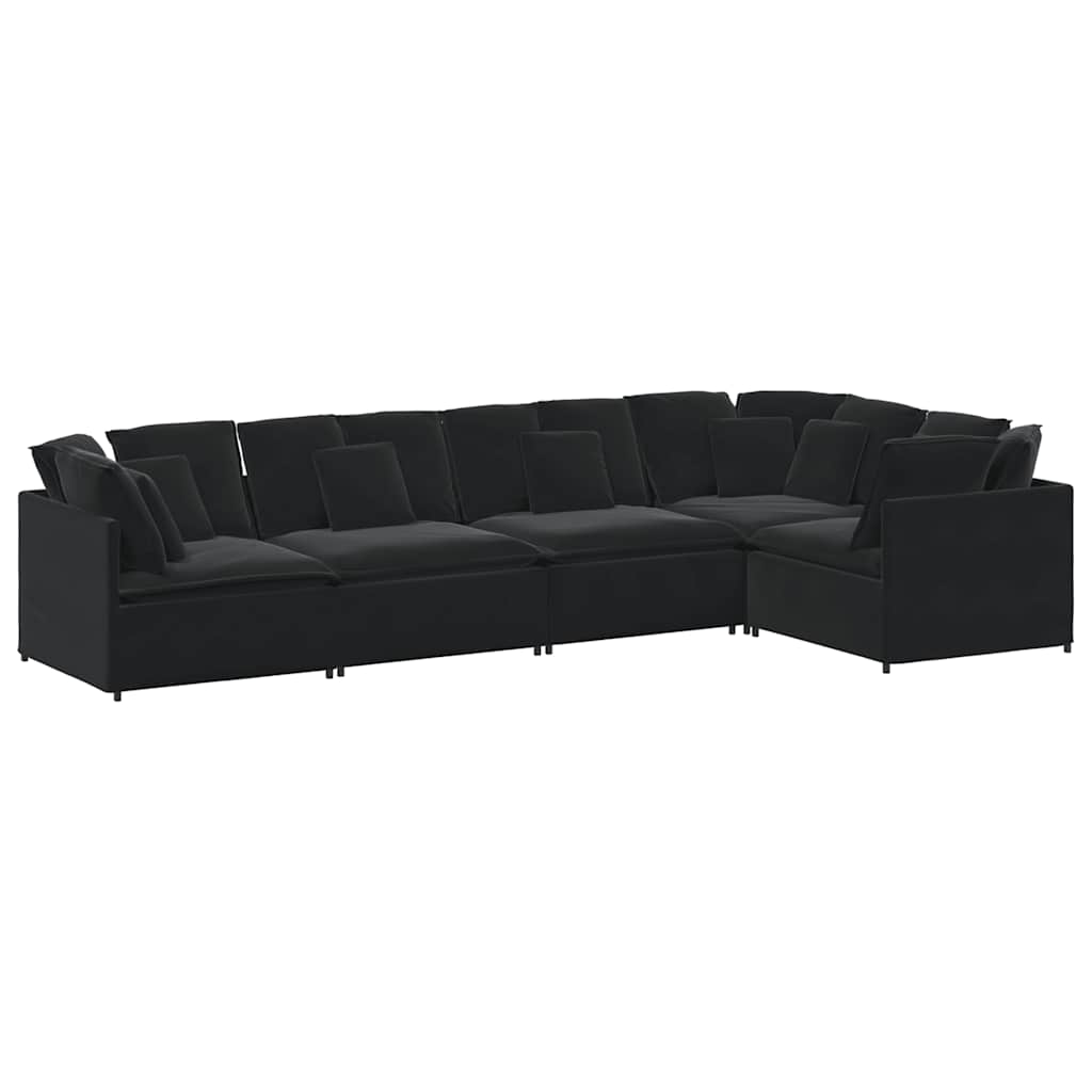 Divano Modulare con Cuscini in Velluto Nero | homemem39