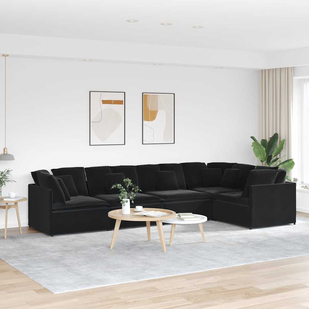 Divano Modulare con Cuscini in Velluto Nero | homemem39